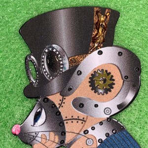 Steampunk Mouse Goggles Top Hat 3D Gears Embellished Stickles Lightweight Chipboard DarlingArtByValeri Scrapbooking Mini Albums Cards image 3