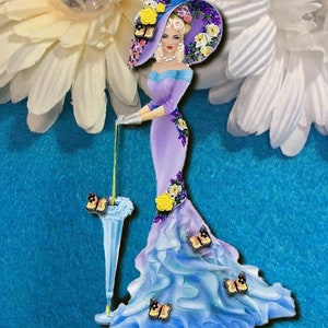 Victorian Lady Flower dress Butterflies Chipboard Embellishments 3D Gems Roses DarlingArtByValeri Scrapbooking Mini Album Card vintage Woman