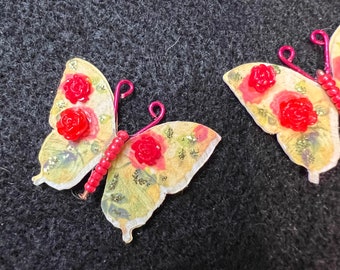 Rosebuds papier Papillons Verre Perlé corps paillettes 3D roses embellissement Fil Antenne Scrapbooking Journaux DarlingArtByValeri