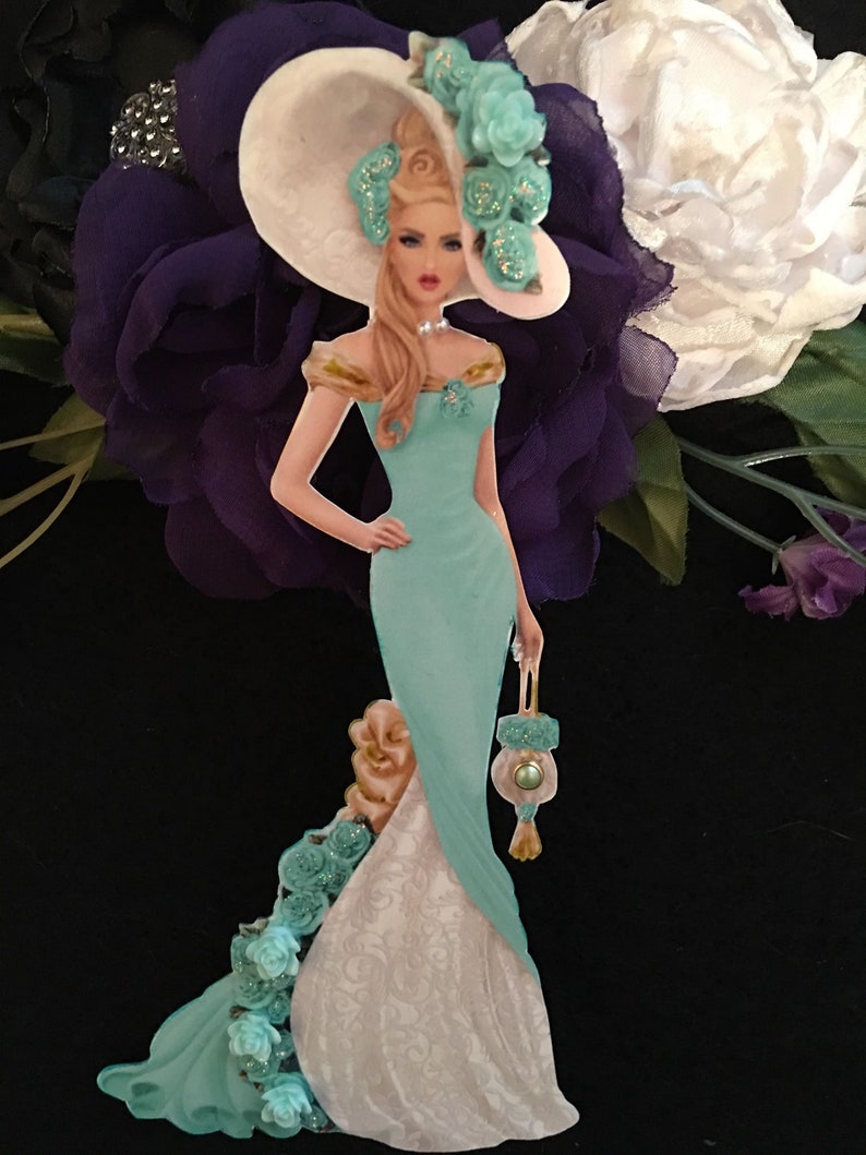 Victorian Lady Chipboard Embellishments 3D Roses Gemstones and Pearls DarlingArtByValeri Scrapbooking Mini Album Card Makin Woman LilyAnne image 3