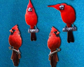 Red Cardinal Birds Chipboard Embellishments Glitter 4 Sizes Standing Sitting DarlingArtbyValeri Condolences