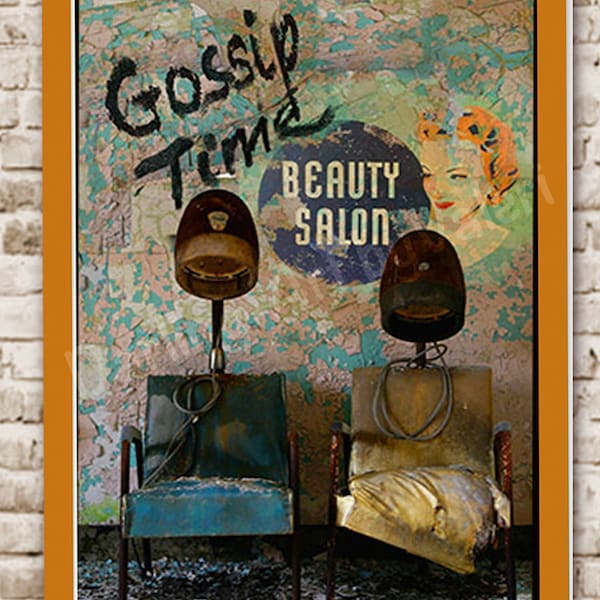 DIGITAL DOWNLOAD Gossip time Greeting Card Vintage Hair dryers Old Beauty Salon Abandoned Art DarlingArtbyValeri Custom Design  Unique