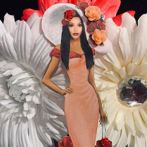 Abbellimenti in truciolare Lady afroamericana vittoriana 3D Rose Pietre preziose Perle DarlingArtByValeri Scrapbooking Mini Album Card