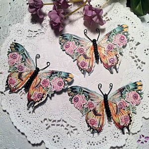 Pink Passion & Roses Black Matte Glass Body Butterflies DarlingArtByValeri Scrapbooking Embellishments Mini Albums Card Making