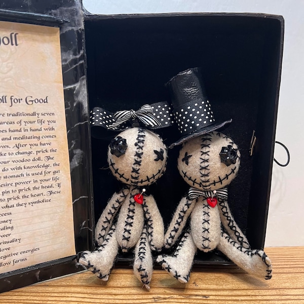 VooDoo Love Dolls Pose-able heart button Embellished Box DarlingArtByValeri Wiccan Witchcraft Spells Spell book MADE TO ORDER