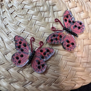 Red Leopard paper Butterflies Glass Beaded body glitter 3D gemstones embellishment Wire Antenna Scrapbooking  Journals DarlingArtByValeri