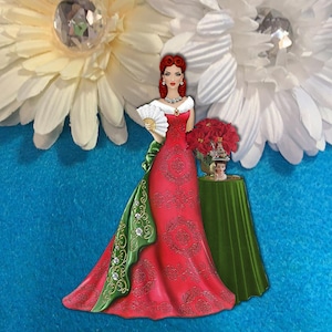 Victorian Lady Weihnachtskleid 3D Edelsteine Weihnachtsstern Chipboard Ephemera Verzierungen DarlingArtByValeri Scrapbooking Card vintage