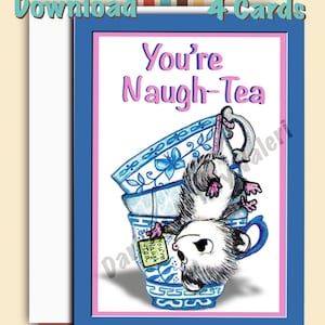 DIGITAL DOWNLOAD Blue Willow Vintage Teacup Possum Greeting card Hand drawn Original art Junk journal Scrapbooking DarlingArtbyValeri