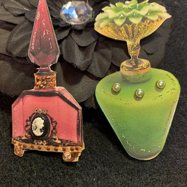 Vintage Perfume Bottles Chipboard Embellishments 3D flowers gemstones cameos DarlingArtByValeri Scrapbooking Albums Cards