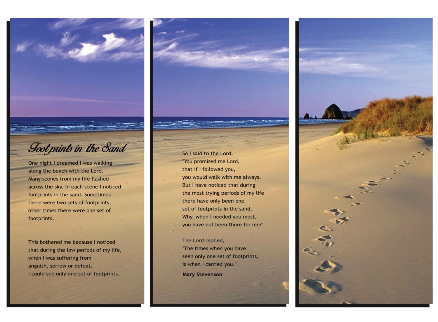 Footprints in the Sand Wall Art Poem Framed 3-Panel | Etsy