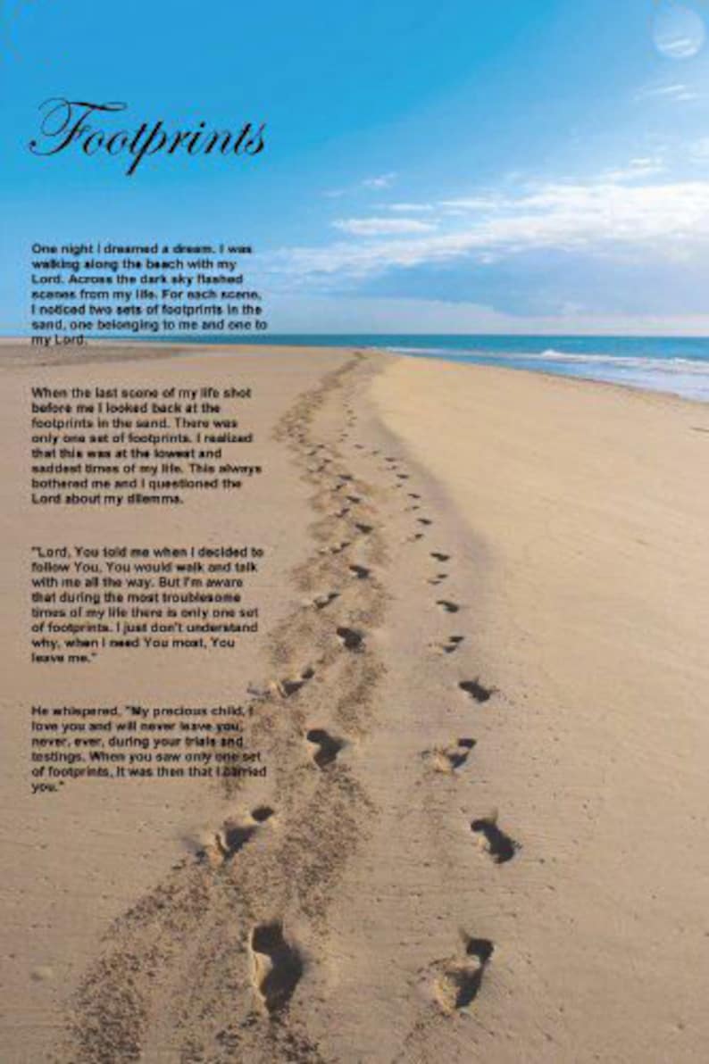 Footprints In The Sand Downloadable Poem Wall Art Etsy