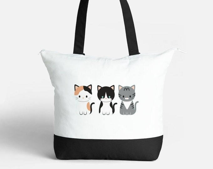 Tres Gatitos Large Canvas Zippered Bag