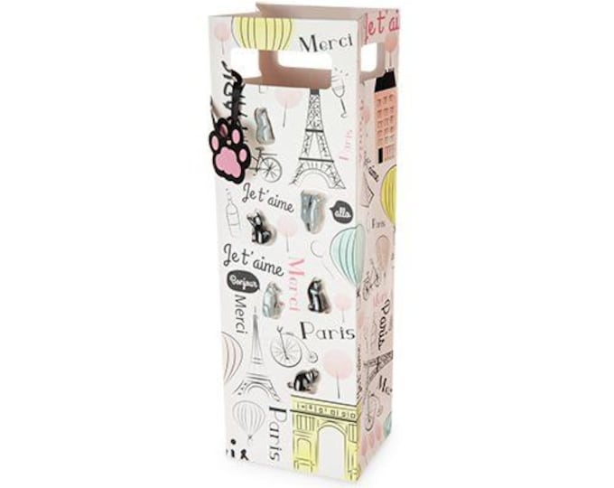 Gift Wine Bag- Cats in Paris (includes 6 wine glass markers)