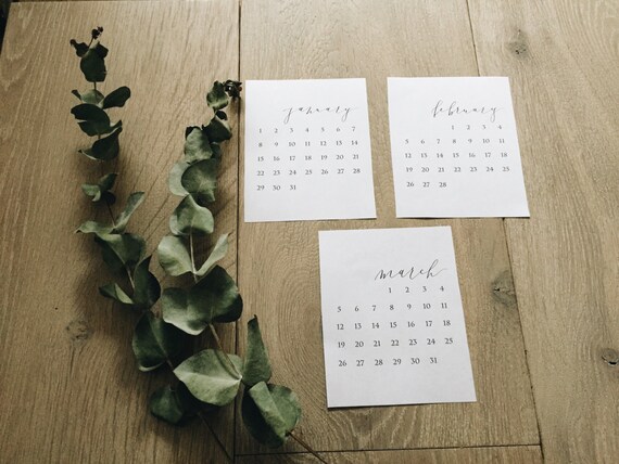 Items similar to Printable Calligraphy Calendar 2017 - 12 months on Etsy