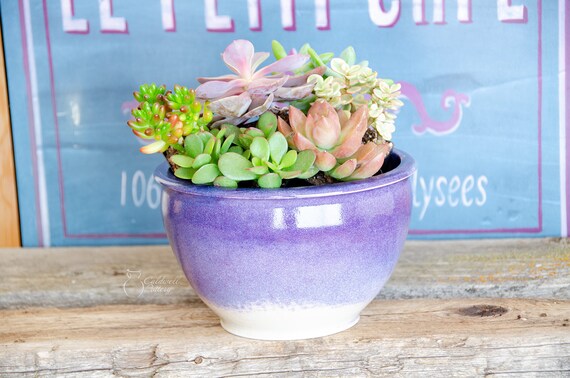 Purple White Ceramic Planter Pot Hand Thrown Porcelain Purple White Ceramic Planter Pot Hand, Purple Ceramic Garden Pots