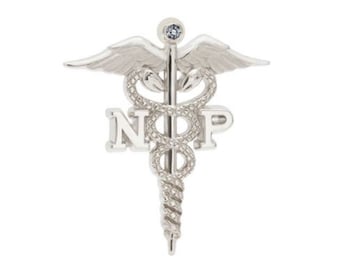 Nurse Practitioner Lapel Pin, Charm or Necklace in Sterling Silver, 10K or 14K with Diamond