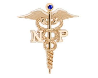 Nurse Practitioner Lapel Pin, Charm or Necklace in Sterling Silver, 10K or 14K - Various Stone Options