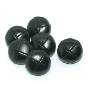 Black Woven Leather Buttons 5/8&quot; - Set of 6