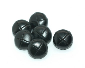 Botones de cuero tejido negro de 5/8" - Juego de 6