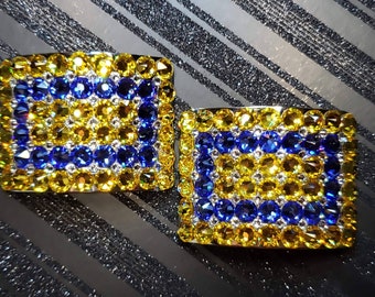 & schoenclips Schoenclips Irish Dance Buckles Sapphire Blue & Light Topaz Swarovski® Crystals for Hard Shoe Sieraden Broches pins en clips Kleding 