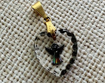 Unique Vintage Glass Intaglio, Guardian Angel Pendant.