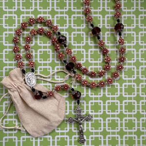 Saint Padre Pio Healing Prayer hand knotted Rosary with silver accents, crystal and ornate Crucifix