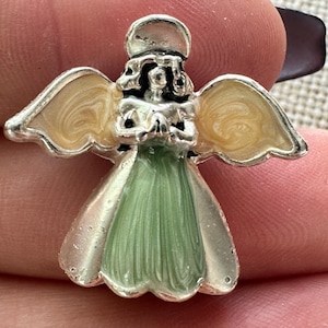 Beautiful Vintage silver tone and enamel praying  angel - so pretty ,pin brooch