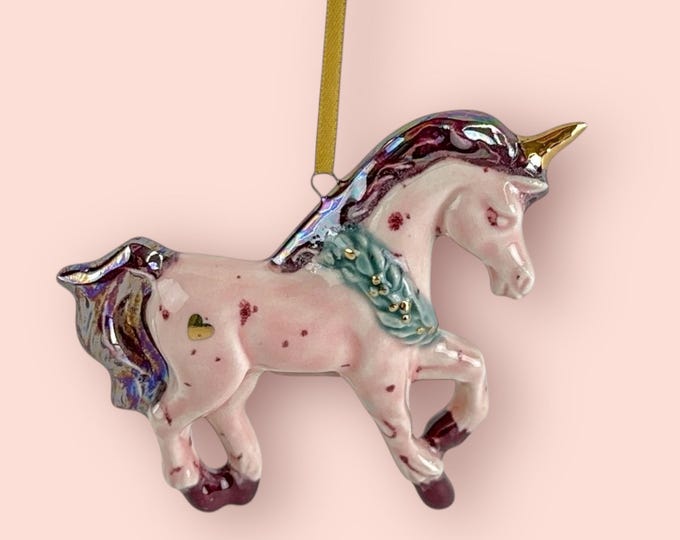 Pearly Maroon and Speckled Pink Unicornament