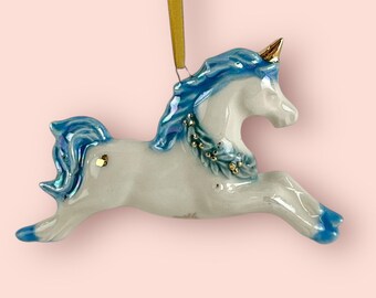 Pearly Light Blue and White Unicornament