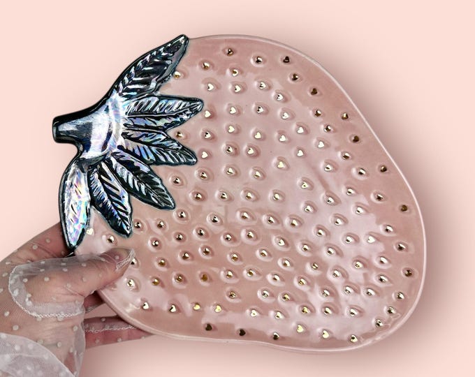 Pink Strawberry Platter with Gold Heart Seeds