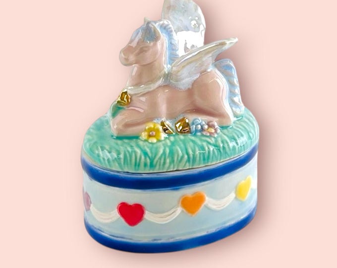 Iridescent Pegasus Box with Rainbow Hearts