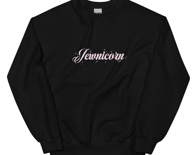 Jewnicorn light pink on black unisex pullover