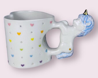 Bedazzled Rainbow Hearts Unicorn Mug