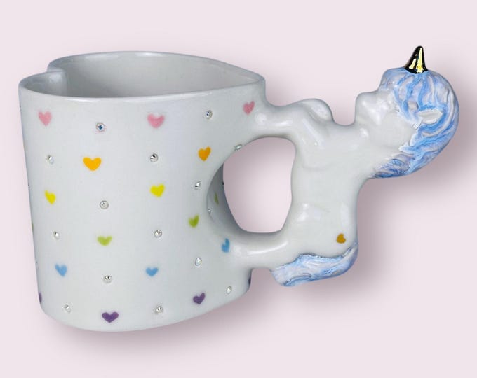 Bedazzled Rainbow Hearts Unicorn Mug