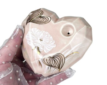 SALE! Pink with Vintage Florals Heart Gem Pipe