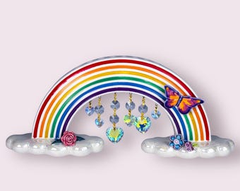 SALE! Rainbow Menorah with Dangling Hearts and Butterfly