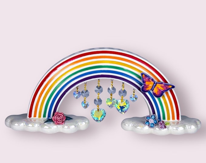 SALE! Rainbow Menorah with Dangling Hearts and Butterfly