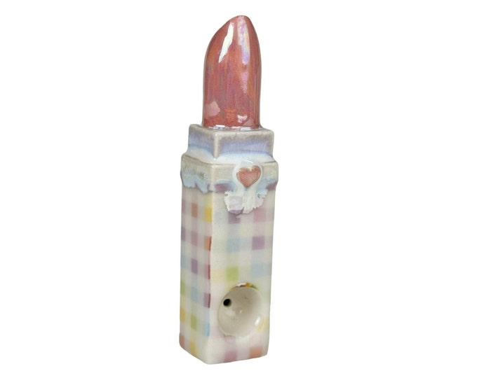 Pastel Plaid Pink Opal Lipstick Pipe