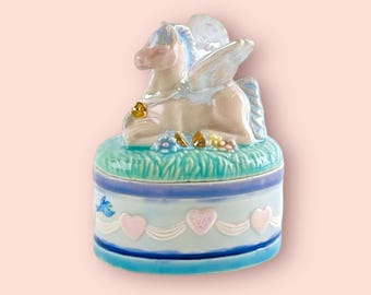 Iridescent Pegasus Box with Pink Hearts