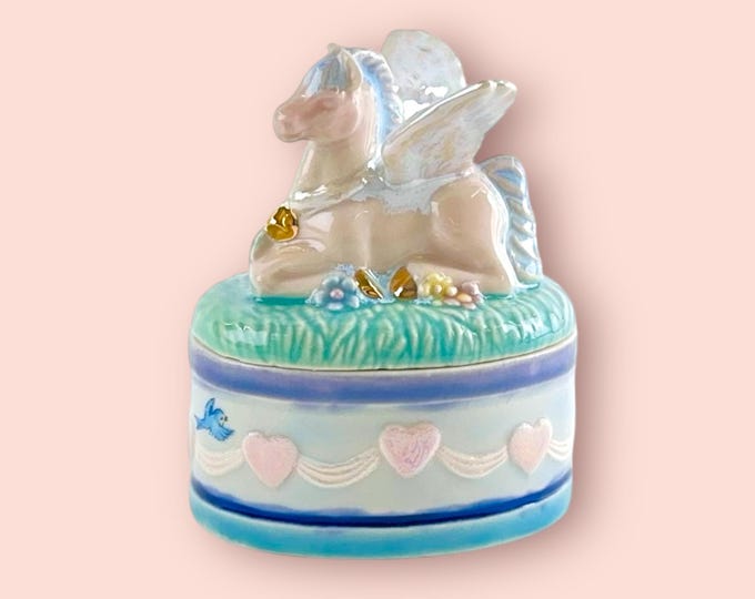 Iridescent Pegasus Box with Pink Hearts