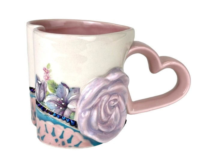 Bedazzled Roses and Doily Heart Mug