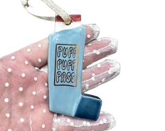 SALE! Blue 'Puff Puff Pass' Inhaler Ornament