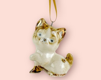 Spotted White and Brown Kitten Ornament