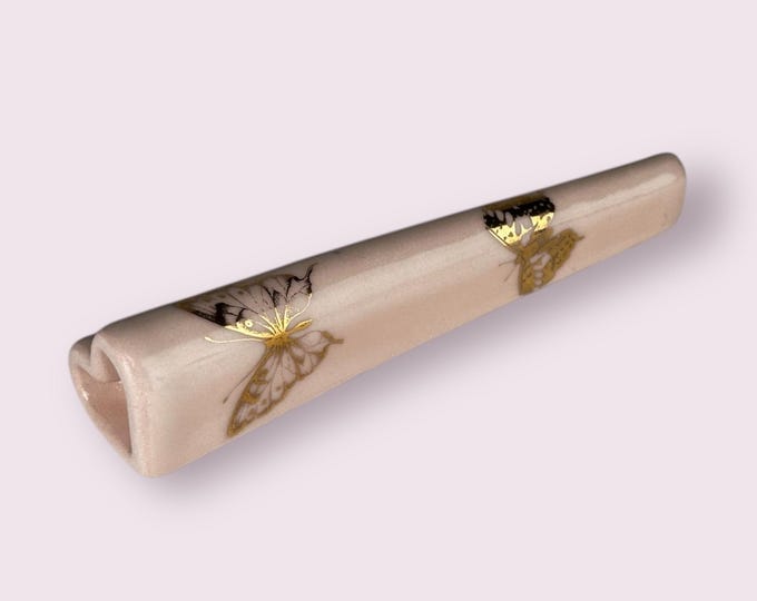 SALE! Golden Butterfly Baby Pink Tapered Heart Pipe