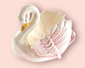 Pink Iridescent Swan Vase or Planter