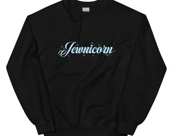 Jewnicorn lichtblauw op zwart unisex sweatshirt