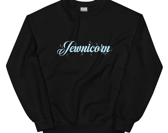 Jewnicorn light blue on black unisex pullover sweatshirt