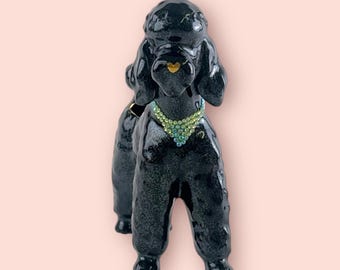 Black Poodle Vase with Bedazzled Light Green Bandana