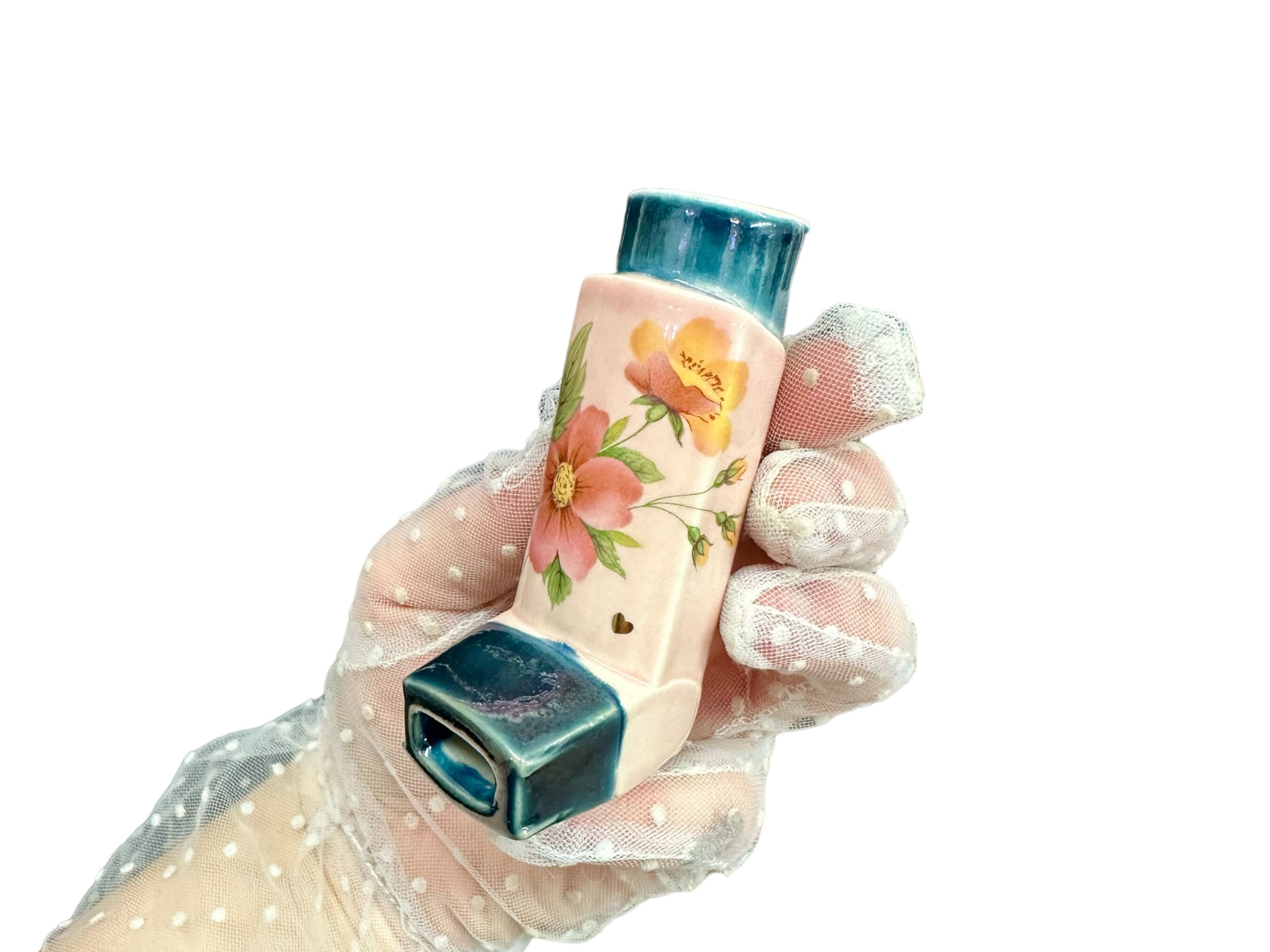 Pink Blue Inhaler Vintage Flowers on Pink and Aegean Blue Inhaler Pipe