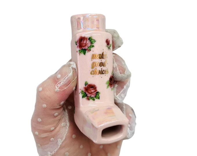 Little Pink Roses Make Good Choices Pink Inhaler with Mother Of Pearl